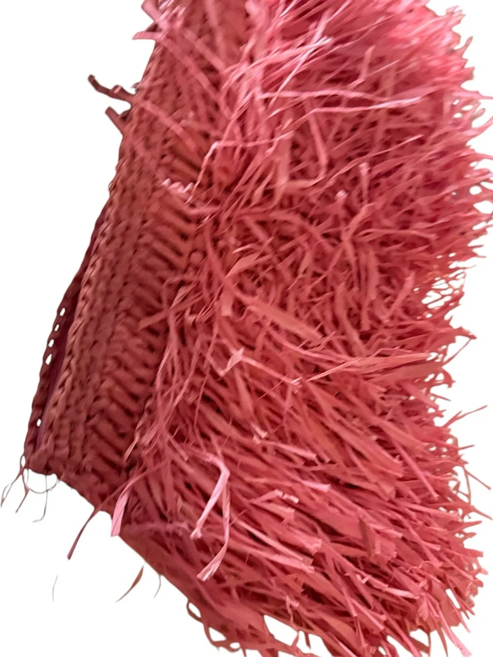 Pink Raffia Fringe Clutch with Tassel